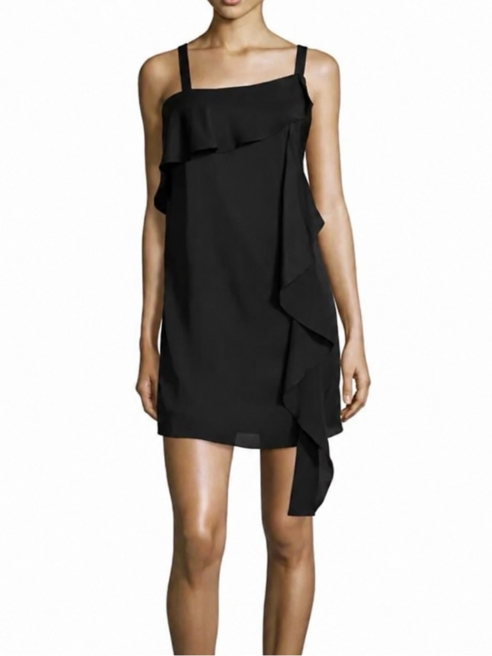 Milly Maya Black Asymmetrical Ruffle Shift Mini Dress Size 2